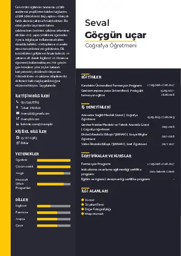 Coğrafya Öğretmeni CV Örnekleri cv indir